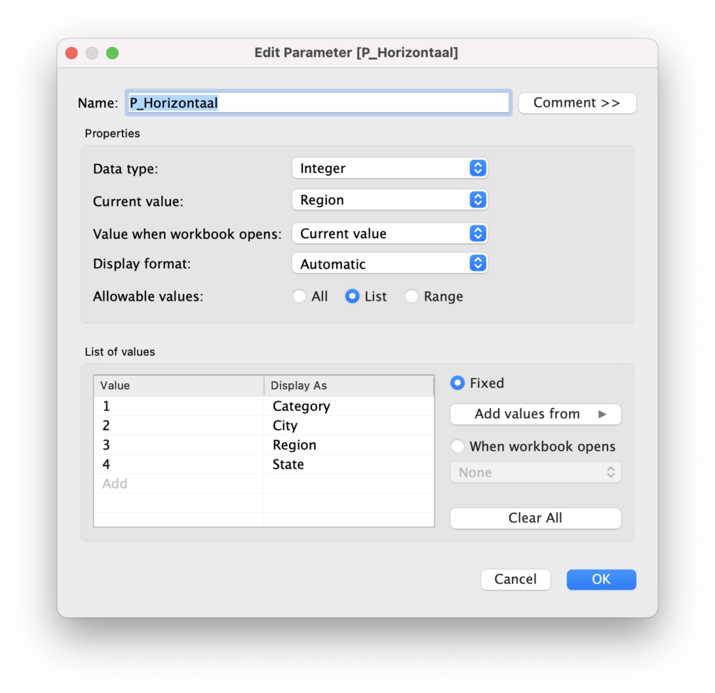 Schakelen tussen measures als table calculations