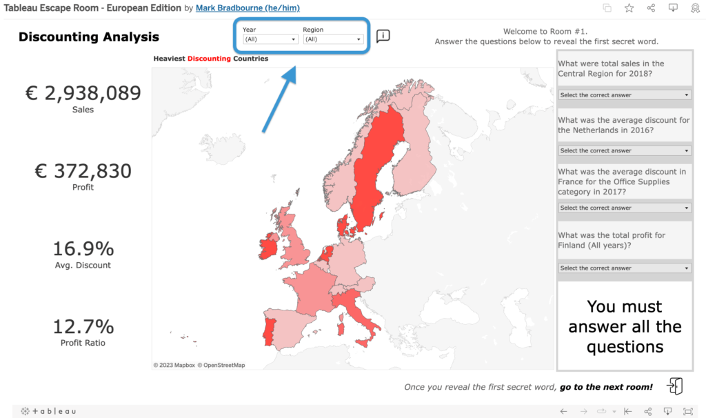 Screenshot van dashboard: Uitgelicht filters die je kunt veranderen.