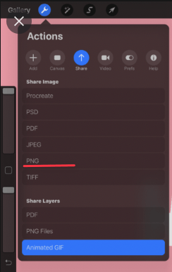Procreate Action to share illustration as PNG