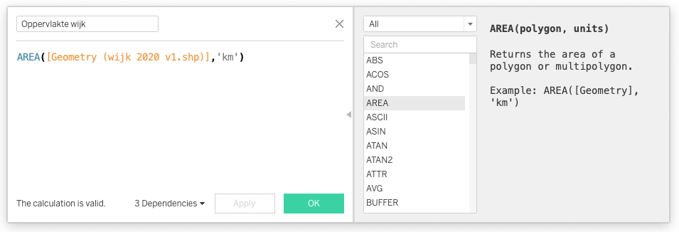 Tableau calculated field met de nieuwe Area calculation