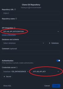 Select the API Integration and secret we made previously