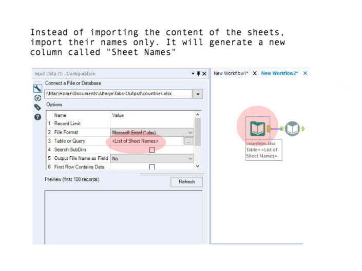 open excel tabs using Alteryx