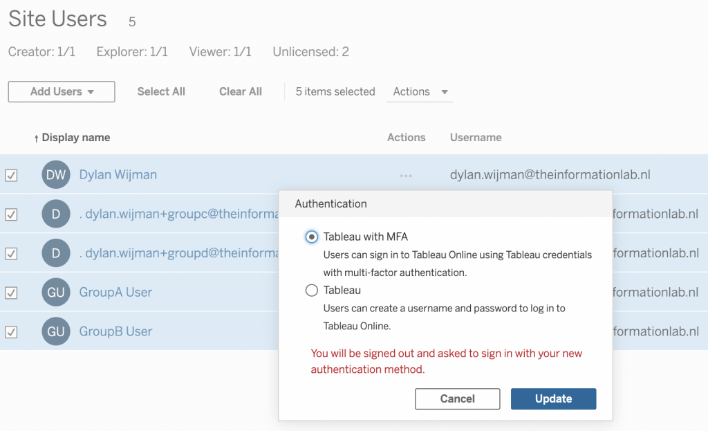 Tableau Cloud verplicht MFA (Multi Factor Authentication), wat te doen?